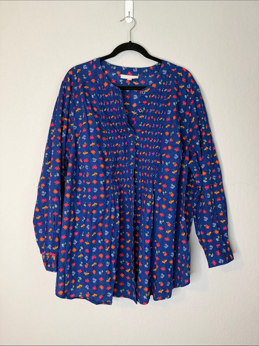 Woman Within Royal Blue Floral Button Down Shirt